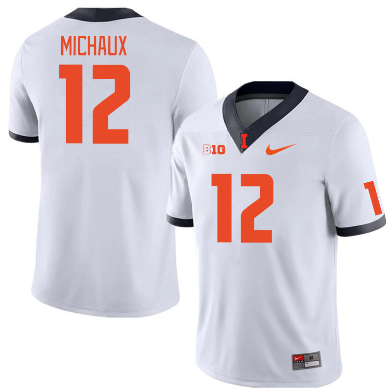Men #12 Kirkland Michaux Illinois Fighting Illini College Football Jerseys Stitched Sale-White